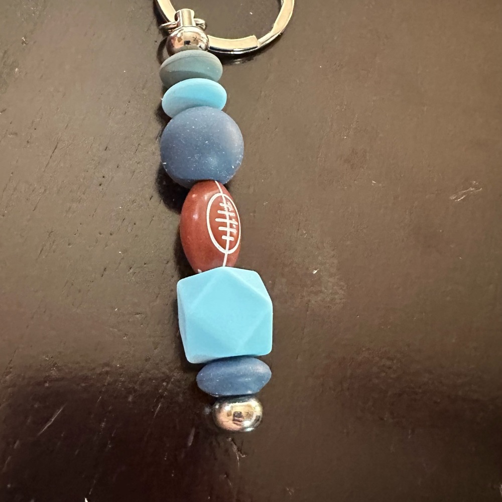 Football Chic Blue and Brown Beaded Key Holder